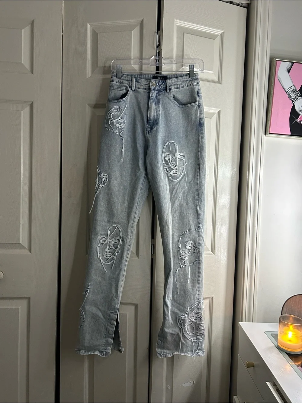 AKIRA Light Blue Washed Denim Jeans with White Label